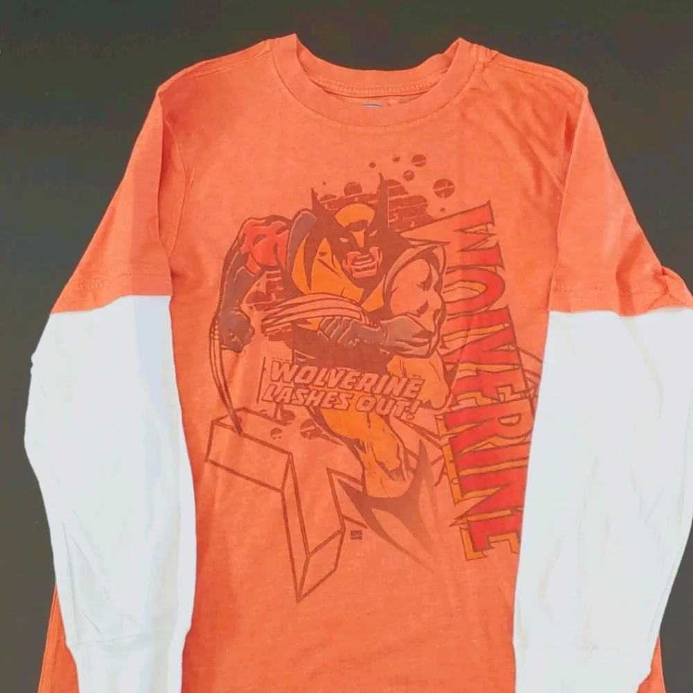 🌻 Old Navy Boys Collectabilitees Orange Wolverine Long Sleeve Tee Size Large